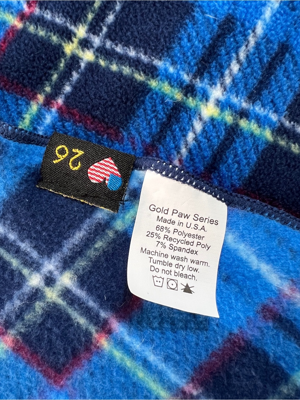 NWT Gold Paw Stretch Fleece Dog Jacket 26 Blue Plaid Made USA Large Breed - Picture 6 of 11